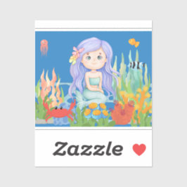 海の中の美し遊い紫の髪の人魚 シール