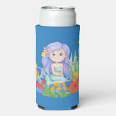海の中の美し遊い紫の髪の人魚 スリム缶クーラー (Seltzer裏面)