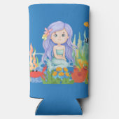 海の中の美し遊い紫の髪の人魚 スリム缶クーラー (裏面)