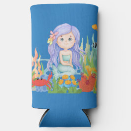 海の中の美し遊い紫の髪の人魚 スリム缶クーラー