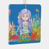 海の中の美し遊い紫の髪の人魚 セラミックオーナメント (右)