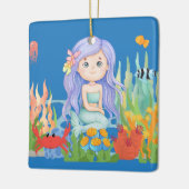 海の中の美し遊い紫の髪の人魚 セラミックオーナメント (左)