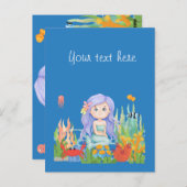 海の中の美し遊い紫の髪の人魚 ポストカード (正面/裏面)