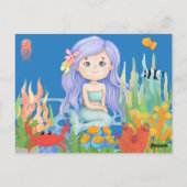 海の中の美し遊い紫の髪の人魚 ポストカード (裏面)