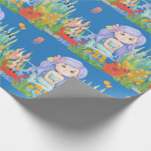 海の中の美し遊い紫の髪の人魚 ラッピングペーパー (角)