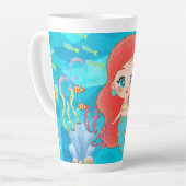 海の中の美し遊い赤毛の人魚 カフェラテマグ (左アングル)