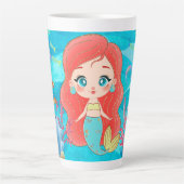 海の中の美し遊い赤毛の人魚 カフェラテマグ (正面)