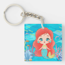 海の中の美し遊い赤毛の人魚 キーホルダー