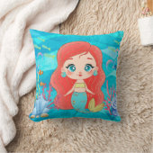 海の中の美し遊い赤毛の人魚 クッション (ブランケット)