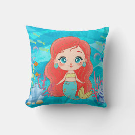 海の中の美し遊い赤毛の人魚 クッション