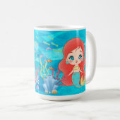 海の中の美し遊い赤毛の人魚 コーヒーマグカップ (正面右)