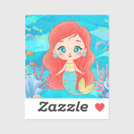 海の中の美し遊い赤毛の人魚 シール