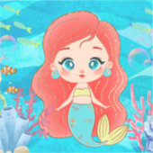 海の中の美し遊い赤毛の人魚 シール (正面)