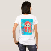 海の中の美し遊い赤毛の人魚 Tシャツ (裏面フル)