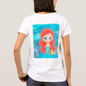 海の中の美し遊い赤毛の人魚 Tシャツ (裏面)