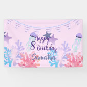 海の中の誕生日バナー ピンクとパープル 横断幕 (横)