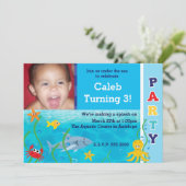 海の中の誕生日パーティー子供写真招待状 招待状 (スタンド正面)