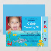 海の中の誕生日パーティー子供写真招待状 招待状 (正面/裏面)