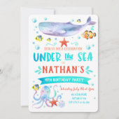 海の中の誕生日パーティー招待状 クジラ 招待状 (正面)
