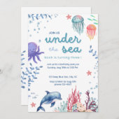 海の中の誕生日パーティー招待状 招待状 (正面/裏面)