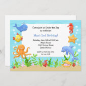 海の中の誕生日パーティー招待状 招待状 (正面/裏面)