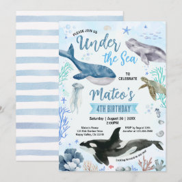 海の中の誕生日パーティー 水彩画 手描き 招待状