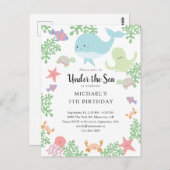 海の中の誕生日 かわいいパステルカラー クジラの招待状 ポストカード (正面/裏面)