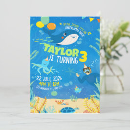 海の中の誕生日、海洋動物の誕生日パーティー 招待状