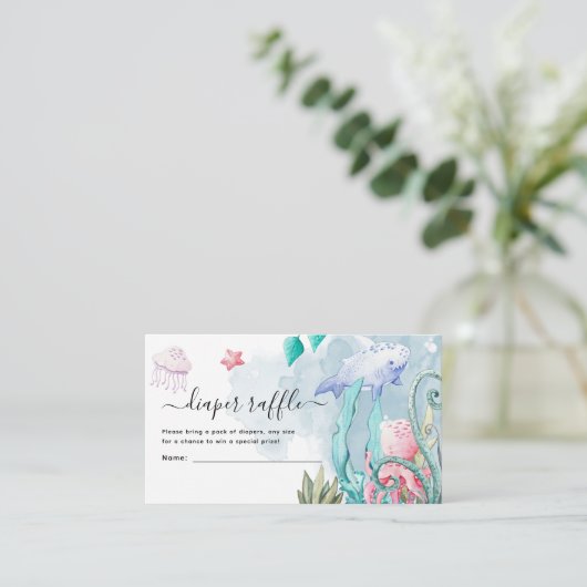 海の中の赤ちゃんのお祝い ディーパーラッフル封筒 エンクロージャーカード (スタンド正面)