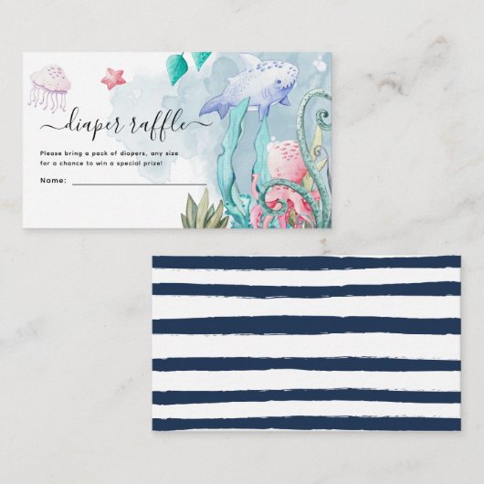 海の中の赤ちゃんのお祝い ディーパーラッフル封筒 エンクロージャーカード (正面/裏面)