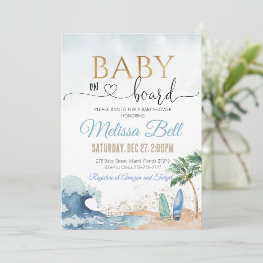 海の中の赤ちゃん招待状 サーフビーチの男の子 招待状 (スタンド正面)
