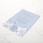 海の中の銀の青い貝殻のモダン結婚下で 箔招待状 (回転した状態)