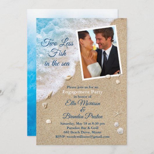 海の中の青い二つ以下の魚の写真婚約 招待状 (正面/裏面)