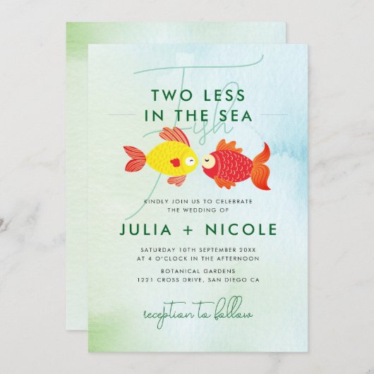 海の中の青い海の中で魚を二つ減結婚らす 招待状 (正面/裏面)