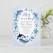 海の中の青い男の子 あほーい！ベイビーシャワー 招待状 (スタンド正面)