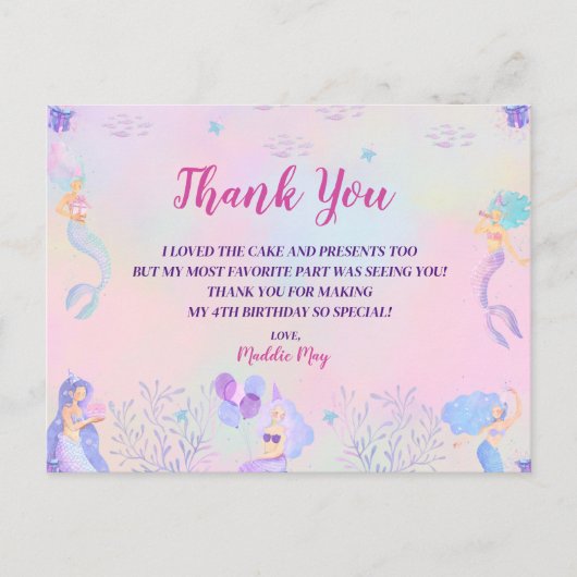 海の中の魔法の人魚の少女たちに感謝 ポストカード (正面)