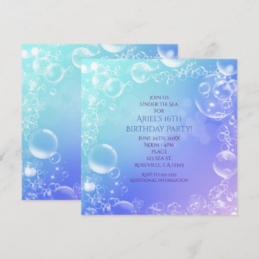 海の中の魔法の泡パーティー招待状 招待状 (正面/裏面)