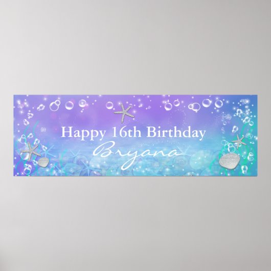 海の中の魔法の誕生日パーティーバナー ポスター (正面)