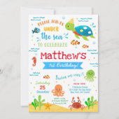 海の中の魚の最初の誕生日招待状 招待状 (正面)