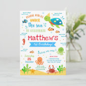 海の中の魚の最初の誕生日招待状 招待状 (スタンド正面)