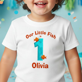 海の中の魚の1歳の誕生日 ベビーTシャツ
