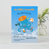 海の中の1歳の誕生日おめでとう！タコの少年パーティー 招待状 (スタンド正面)
