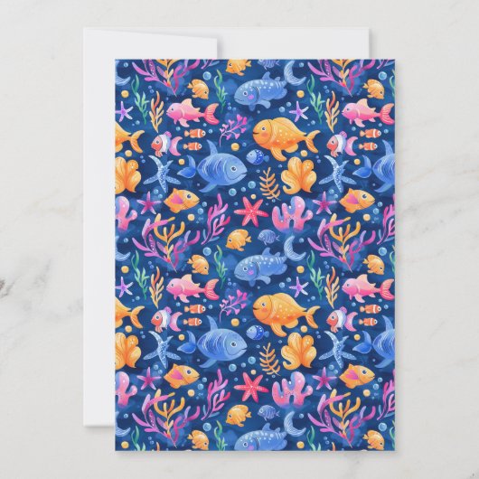 海の中の1歳の誕生日パーティー サンキューカード (裏面)