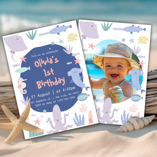 海の中の1歳の誕生日パーティー 招待状
