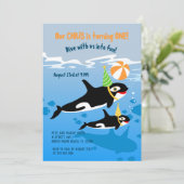 海の中の1歳の誕生日！イルカの少年パーティー 招待状 (スタンド正面)