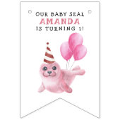 海の中の1歳の誕生日 ピンクのアザラシ バンティングフラッグ (第2の旗)