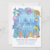 海の中の5つの誕生日招待状に飛び込もう 招待状 (正面)