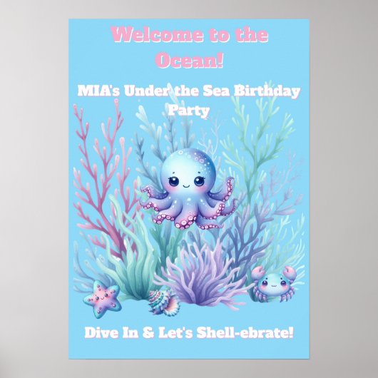 海の中へ - 女の子の誕生日ポスター 編集可能 ポスター (正面)