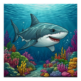 海の中を泳ぐサメ ポスター