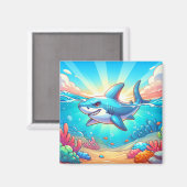 海の中を泳ぐ漫画のサメ マグネット (正面/裏面)